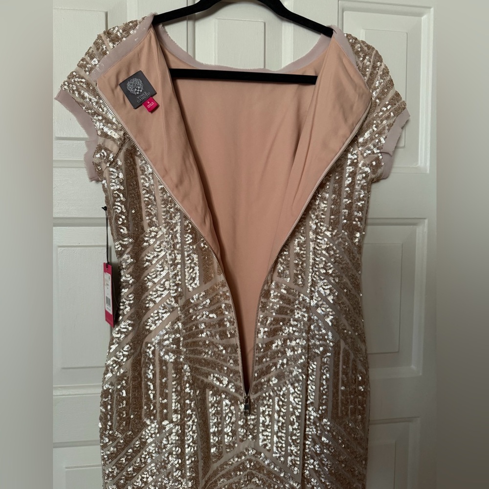 Vintage Vince Camuto Soft Gold Sequin Mini Dress size 8 - Picture 3 of 7